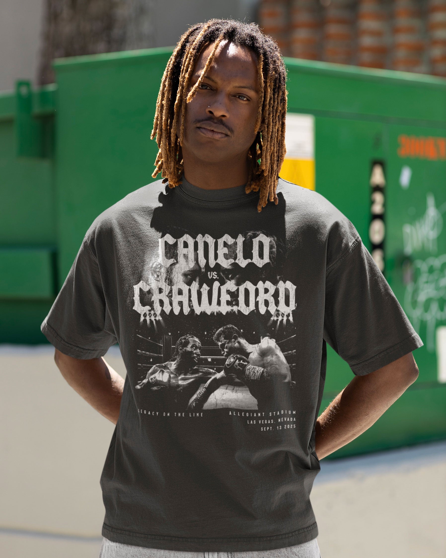 Canelo vs Crawford Vintage Boxing Shirt – Ash Grey Oversized Fit