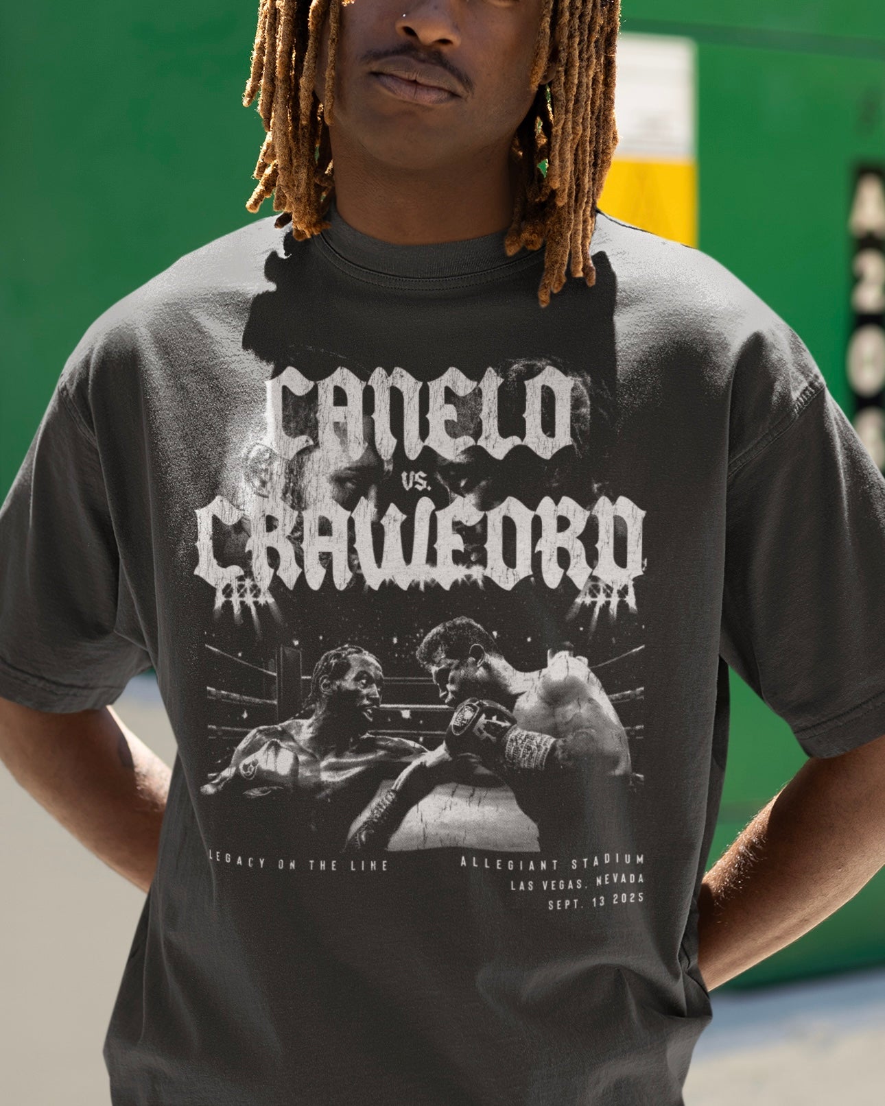 Canelo vs Crawford Vintage Boxing Shirt – Ash Grey Oversized Fit