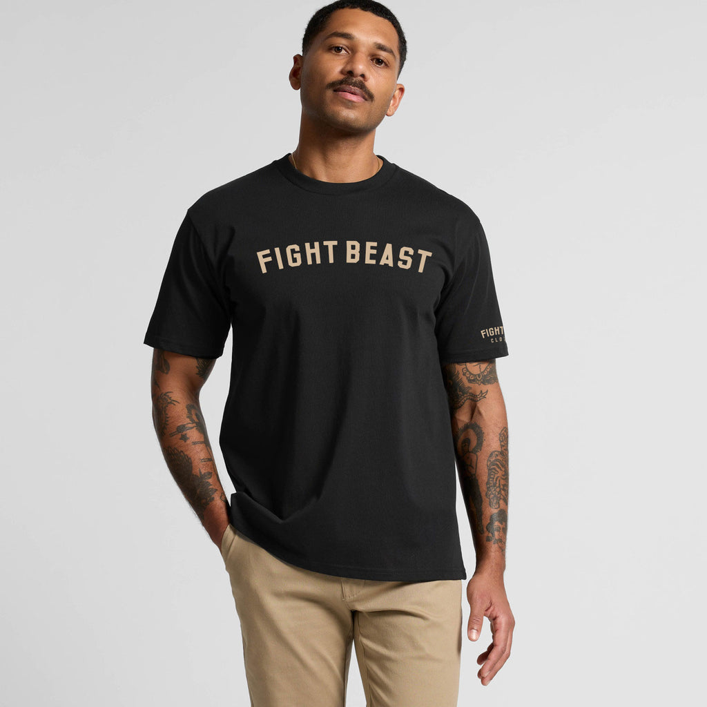 Fight Beast Lux Heavyweight Tee - Khaki Ink w/ Back Hit